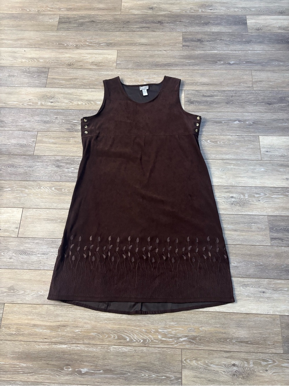 Jane Ashley Dress Sz 2X Brown Faux Suede Jumper Embroidery Cottage Boho Vtg 90s